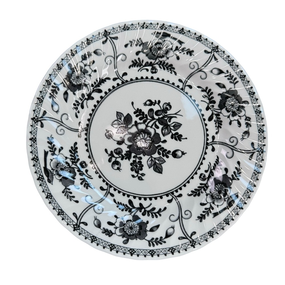 Johnson Bros. Black White Floral Salad Earthenware Indies Plates (set of 4)